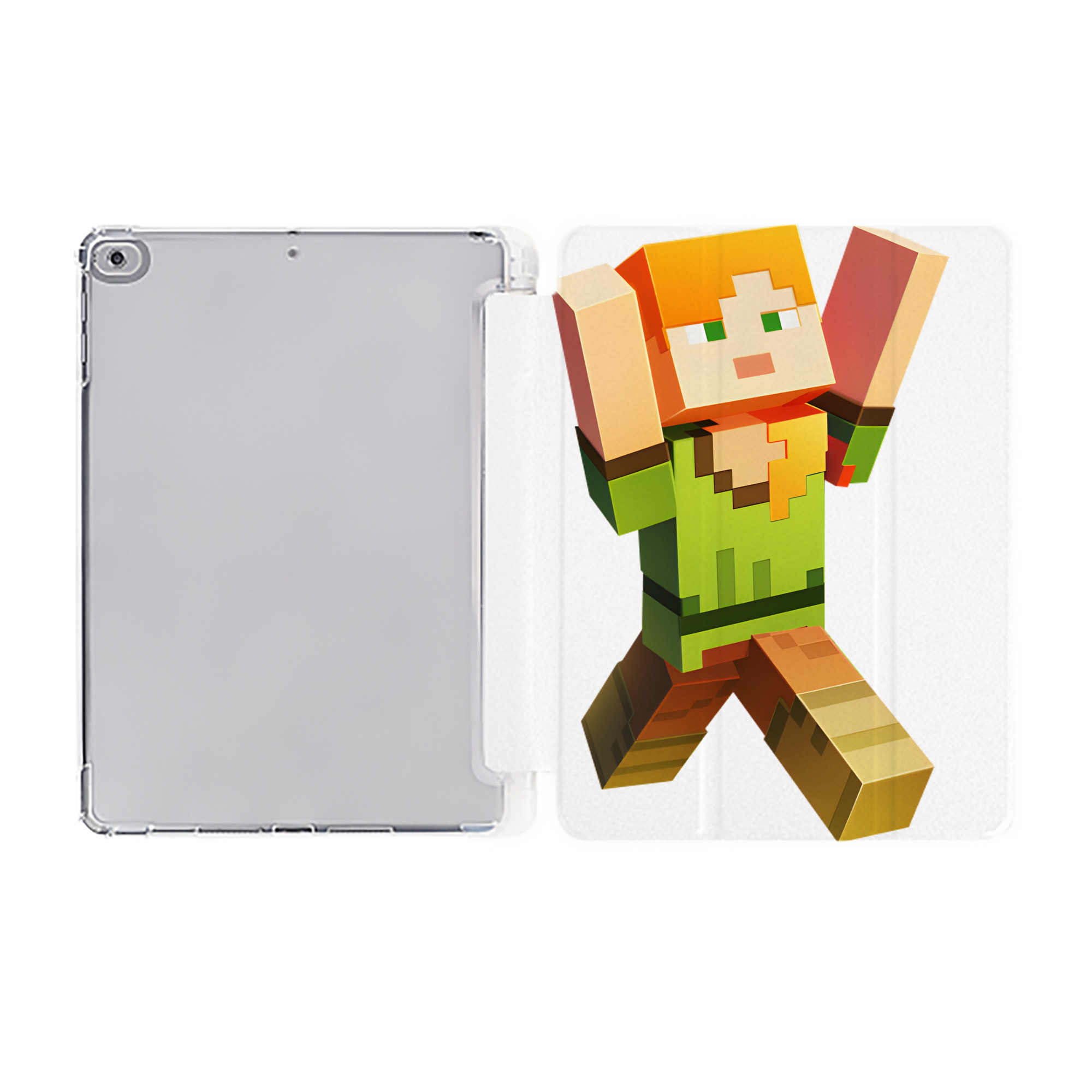 （画像用） マインクラフト ブロックの世界 Minecraft MC Block world IPad ケース ペン収納付き 三つ折りスタンド PUレザー×シリコン 対応機種9.5/10.5/10.9インチ